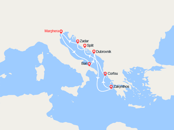 itinéraire croisière Méditerranée Orientale : Italie, Croatie, Grèce