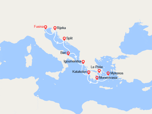 itin&eacute;raire croisi&egrave;re Méditerranée Orientale : Italie, Croatie, Grèce 