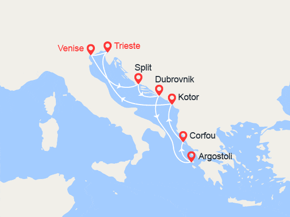 itinéraire croisière Croatie/Adriatique - Croatie/Adriatique : Italie, Croatie, Grèce, Montenegro