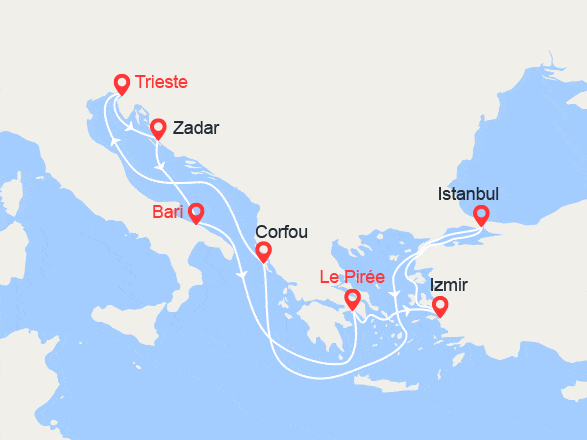 itinéraire croisière Croatie/Adriatique : Italie, Croatie, Grèce, Turquie