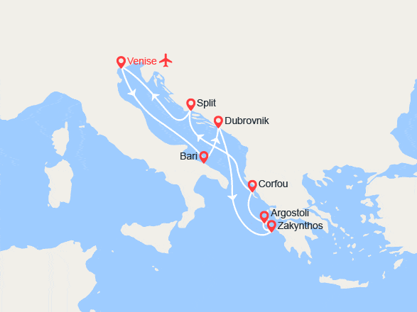 itinéraire croisière Méditerranée Orientale : Italie, Croatie, îles Grecques II Vols inclus