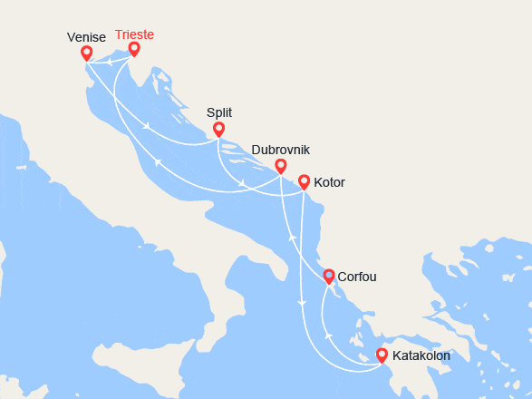 itinéraire croisière Croatie/Adriatique : Italie, Croatie, Monténégro, Grèce