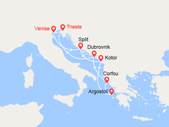 itinéraire croisière Croatie/Adriatique : Italie, Croatie, Monténégro, Grèce