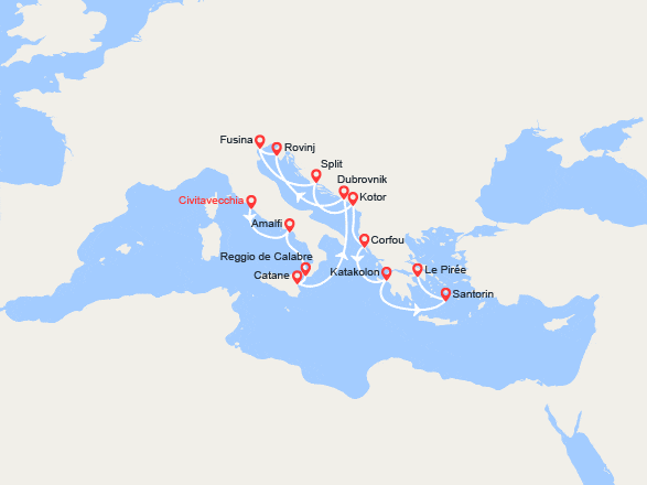 itin&eacute;raire croisi&egrave;re Méditerranée Orientale : Italie, Croatie, Monténégro, Grèce 
