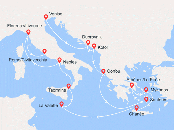 itinéraire croisière Iles grecques : Italie, Croatie, Monténégro, Grèce, Îles Grecques...