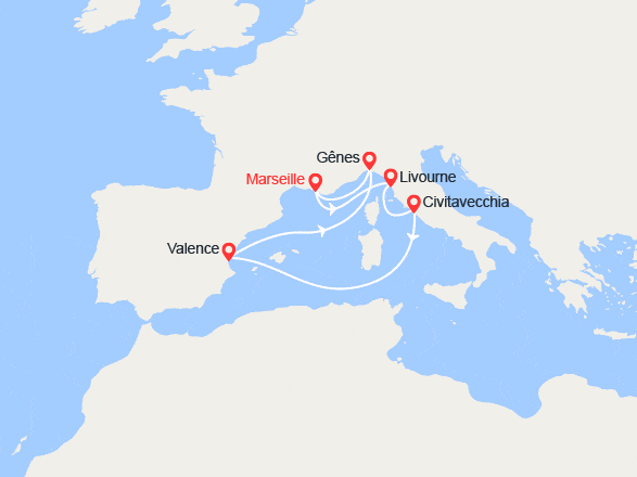 itin&eacute;raire croisi&egrave;re Méditerranée Occidentale : Italie, Espagne 