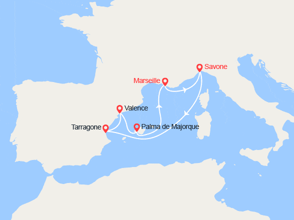 itinéraire croisière Méditerranée Occidentale : Italie, Espagne, Baléares