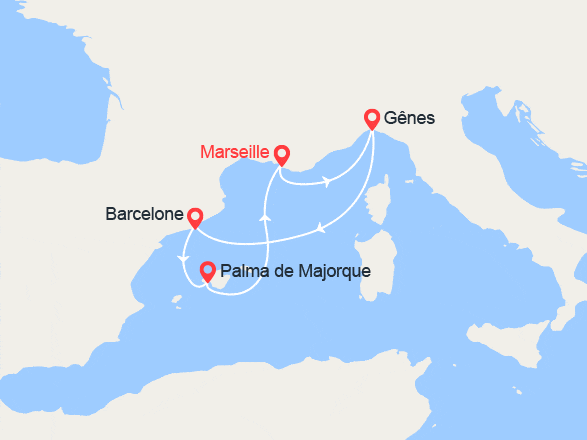 itinéraire croisière Méditerranée Occidentale : Italie, Espagne, Baléares