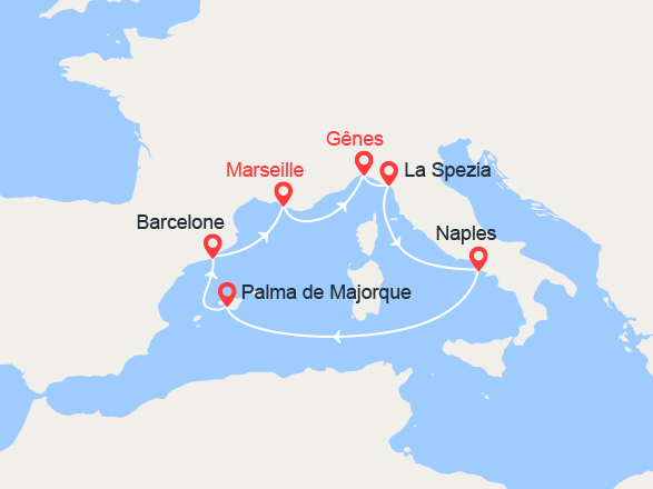itinéraire croisière Méditerranée : Italie, Espagne, Baléares 