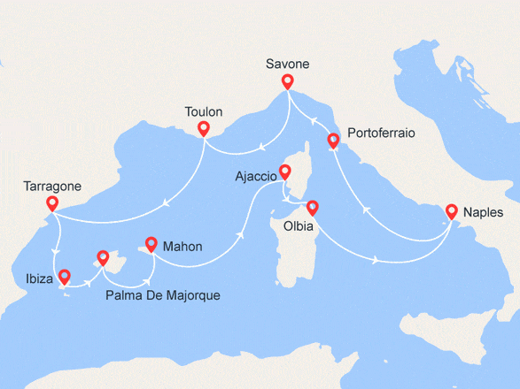 itinéraire croisière Iles Baléares : Italie, Espagne, Baléares, Corse