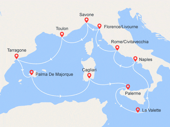 itinéraire croisière Iles Baléares : Italie, Espagne, Baléares, Corse