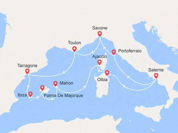 itinéraire croisière Iles Baléares : Italie, Espagne, Baléares, Corse