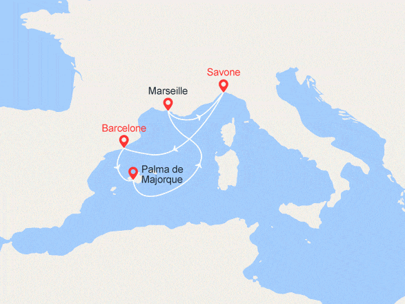 itinéraire croisière Iles Baléares : Italie, Espagne, Baléares, France