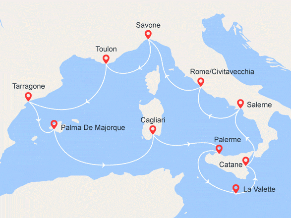 itinéraire croisière Iles Baléares : Italie, Espagne, Baléares, Malte