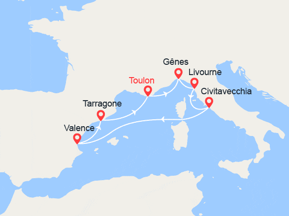 itinéraire croisière Méditerranée Occidentale : Italie, Espagne, Côte d'Azur