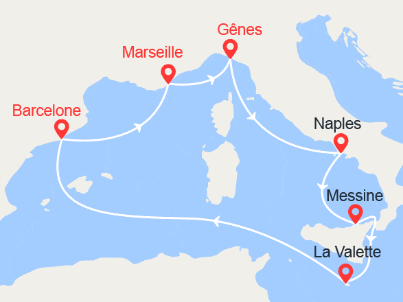 itinéraire croisière Méditerranée : Italie, Espagne, France
