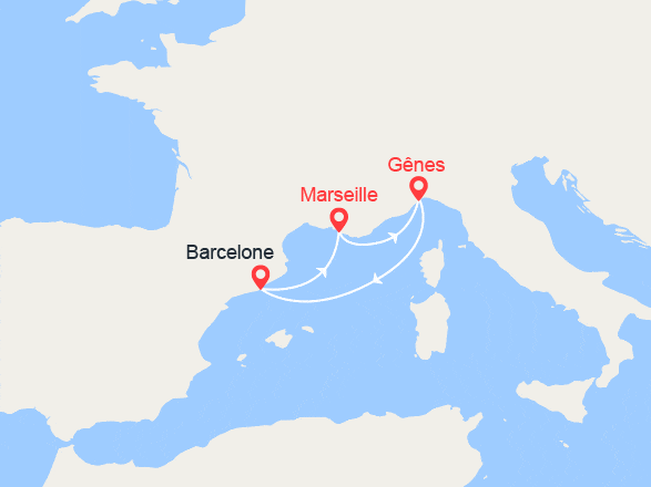 itinéraire croisière Méditerranée Occidentale : Italie, Espagne, France