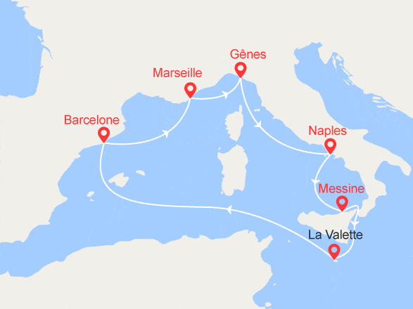 itinéraire croisière Méditerranée : Italie, Espagne, France