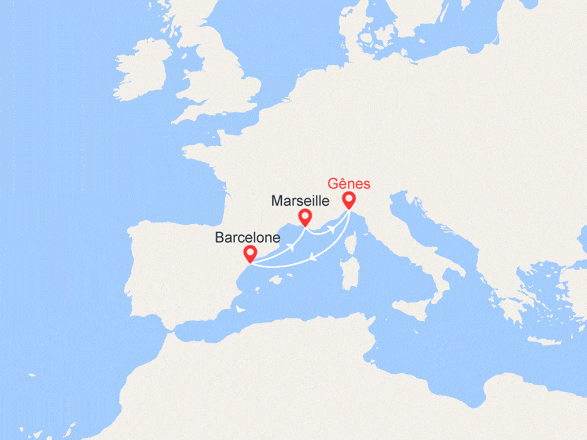 itinéraire croisière Méditerranée : Italie, Espagne, France