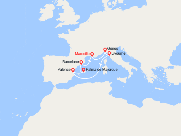 itin&eacute;raire croisi&egrave;re Méditerranée Occidentale : Italie, Espagne, Majorque 