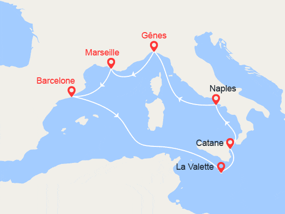 itinéraire croisière Méditerranée : Italie, Espagne, Malte