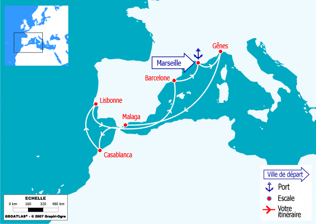 itinéraire croisière Méditerranée : Italie, Espagne, Maroc, Portugal