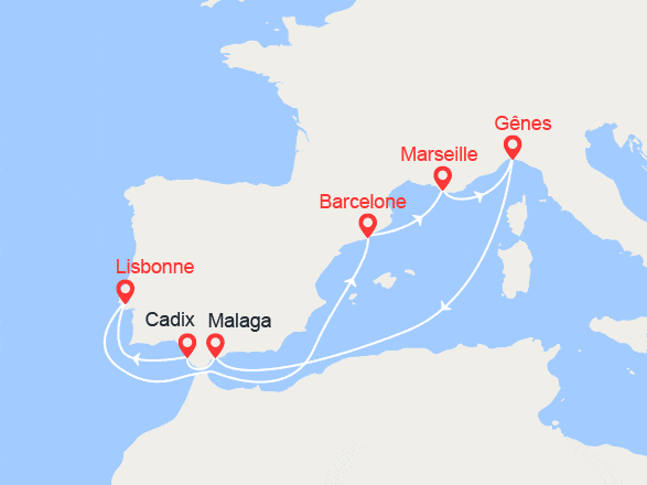 itinéraire croisière Méditerranée : Italie, Espagne, Portugal