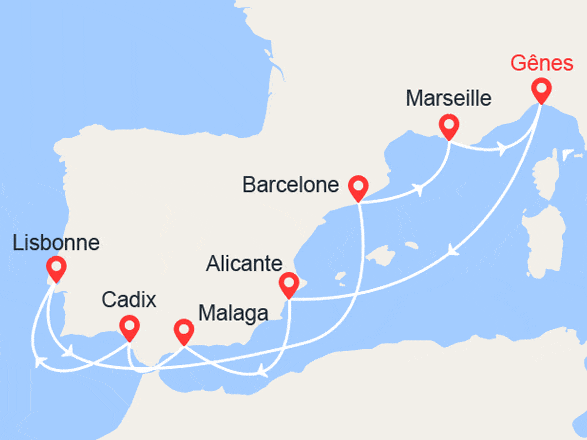 itinéraire croisière Méditerranée : Italie, Espagne, Portugal