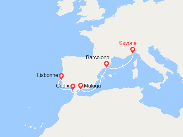 itin&eacute;raire croisi&egrave;re Méditerranée Occidentale : Italie, Espagne, Portugal 