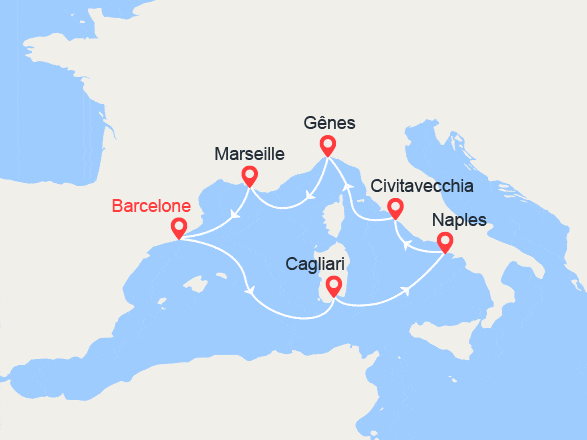 itinéraire croisière Méditerranée Occidentale : Italie, France