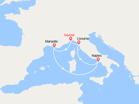 itinéraire croisière Méditerranée Occidentale : Italie, France