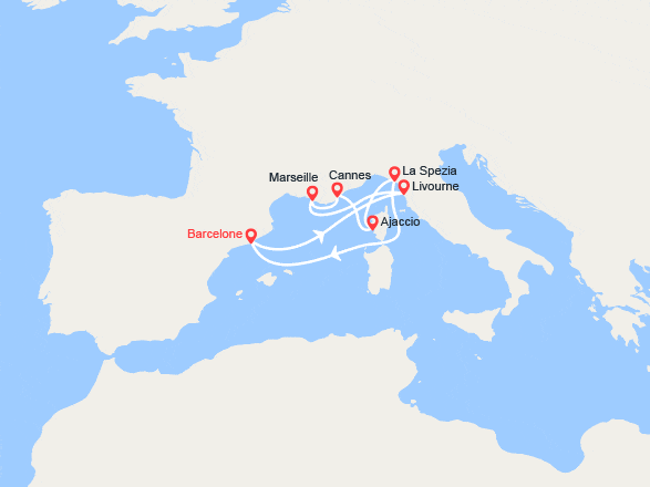 itin&eacute;raire croisi&egrave;re Méditerranée Occidentale : Italie, France 