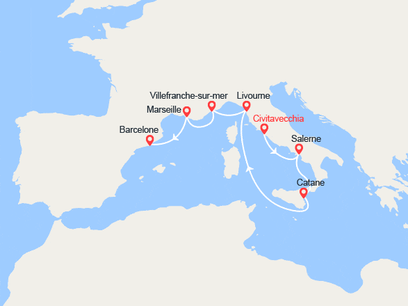 itin&eacute;raire croisi&egrave;re Méditerranée Occidentale : Italie, France 