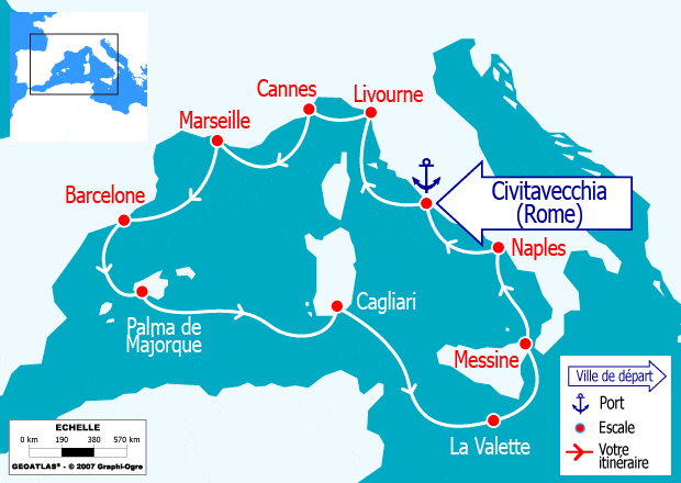 itinéraire croisière Iles Baléares - Iles Baléares : Italie, France, Baléares, Sardaigne, Malte, Sicile