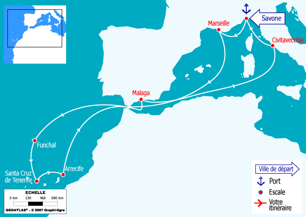 itinéraire croisière Canaries Madère : Italie, France, Canaries, Madère, Espagne