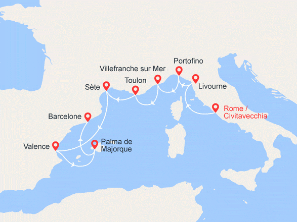 itinéraire croisière Méditerranée : Italie, France, Espagne