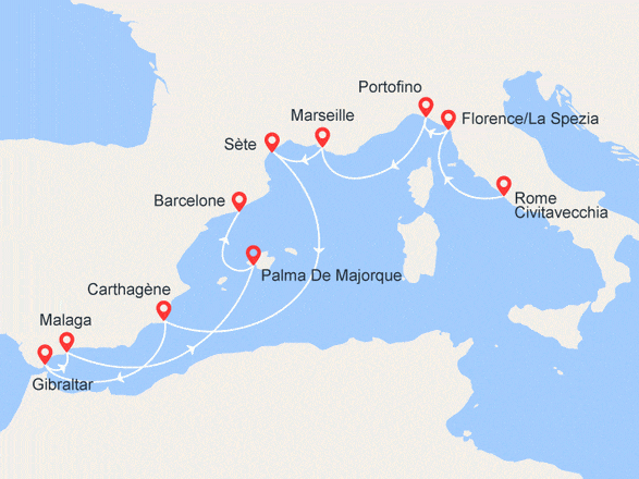 itinéraire croisière Méditerranée : Italie, France, Espagne