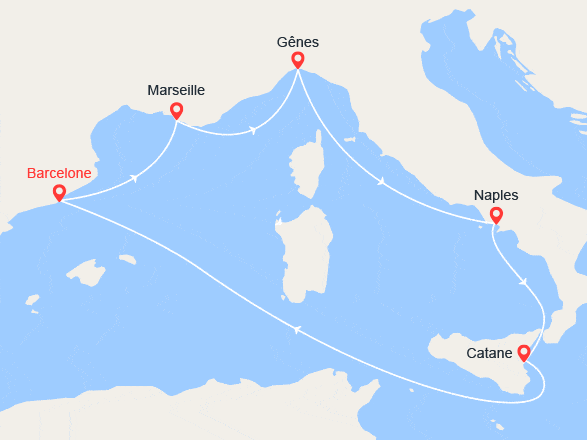itinéraire croisière Méditerranée : Italie, France, Espagne