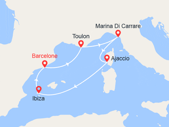 itinéraire croisière Méditerranée Occidentale : Italie, France, Espagne