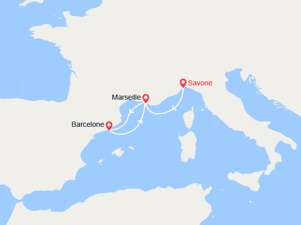 itin&eacute;raire croisi&egrave;re Méditerranée Occidentale : Italie, France, Espagne 