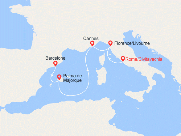 itinéraire croisière Méditerranée : Italie, France, Espagne