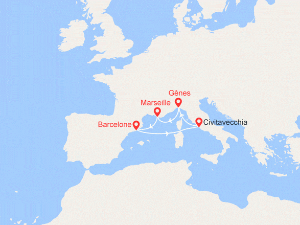itinéraire croisière Méditerranée : Italie, France, Espagne
