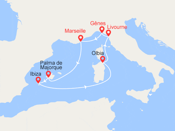 itinéraire croisière Iles Baléares : Italie, France, Espagne