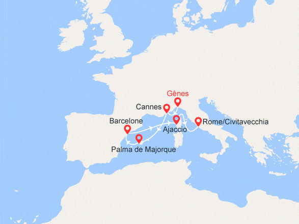 itinéraire croisière Méditerranée : Italie, France, Espagne