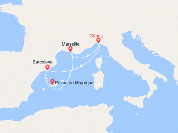 itinéraire croisière Méditerranée : Italie, France, Espagne