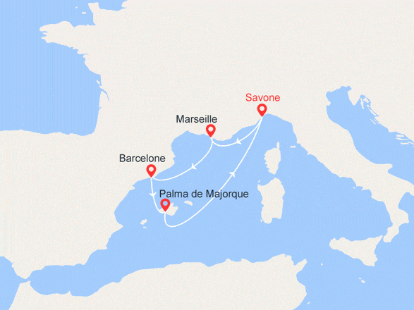 itinéraire croisière Méditerranée : Italie, France, Espagne