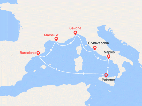itinéraire croisière Méditerranée : Italie, France, Espagne