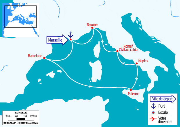 itinéraire croisière Méditerranée : Italie, France, Espagne