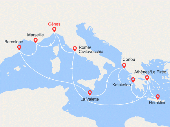 itinéraire croisière Iles grecques - Iles grecques : Italie, France, Espagne, Malte, Grèce