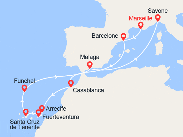 itinéraire croisière Canaries Madère : Italie, France, Espagne, Maroc, Canaries, Madère